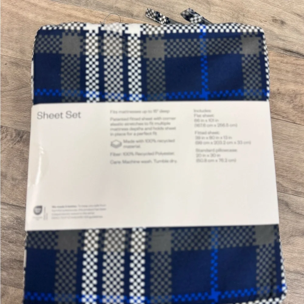 Brand New Plaid Sheet Set Queen Blue‎ Gray White Bedding Set 4 Piece Twin XL